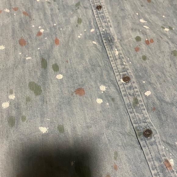 True Craft Chambray Short Sleeve Shirt Dress with Painted Marks Size S Like New - Picture 5 of 9